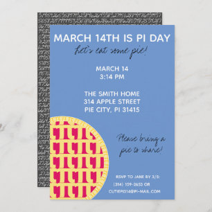 Pi Day Party Invitation w/ Pi Digits on Back!
