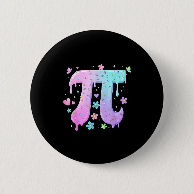 Pi Day Symbol Ice Cream Drip Sprinkle Lover Math T 6 Cm Round Badge (Front)