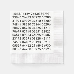 pi Digits Math Love pi= 3.14159 pi Day black white Napkin