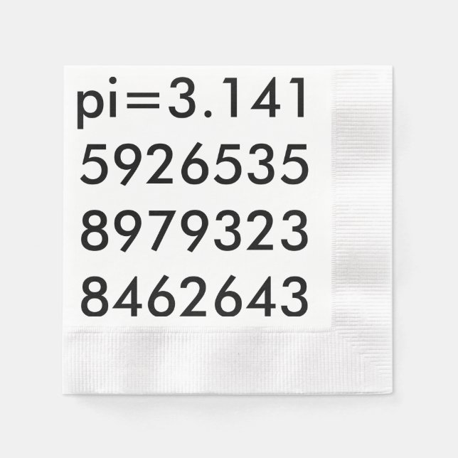 pi Digits Math Love pi= 3.14159 pi Day black white Napkin (Front)