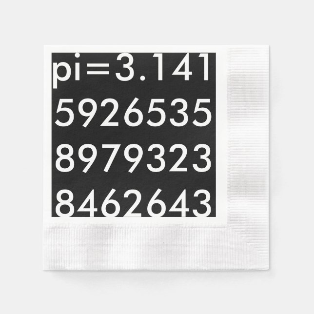 pi Digits Math Love pi= 3.14159 pi Day black white Napkin (Front)