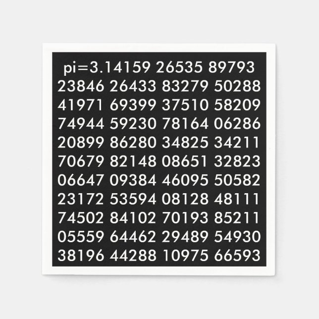pi Digits Math Love pi= 3.14159 pi Day black white Napkin (Front)