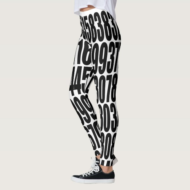 pi Digits Math pi= 3.14159 Black and White Pi Day Leggings (Left)
