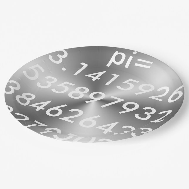 pi Digits pi= 3.14159 pi Day Shiny Metallic Silver Paper Plate (Angled)
