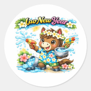 Pi Mai Lao Cute Horse Water Festival Shirt Classic Round Sticker