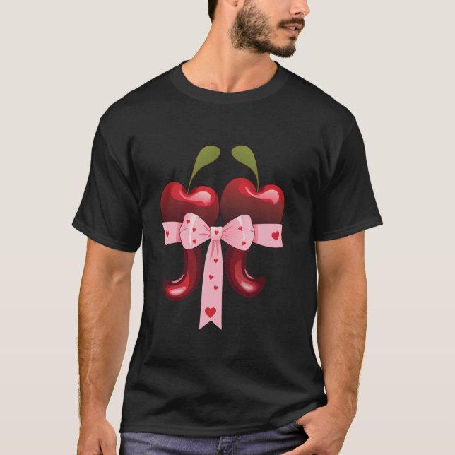 Pi Math Tee Math Teacher Coquette Bow Cherry valen (Front)
