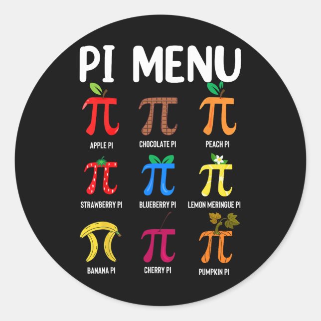 Pi Menu 3.14 Pi Symbol - Math Teacher Happy Pi Day Classic Round Sticker (Front)