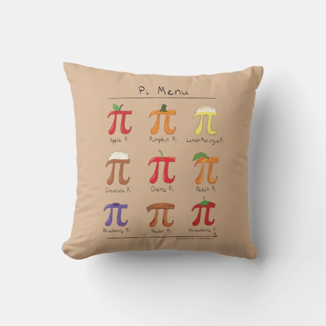 Pi Menu Cute Math Pi Day Pillow (Front)