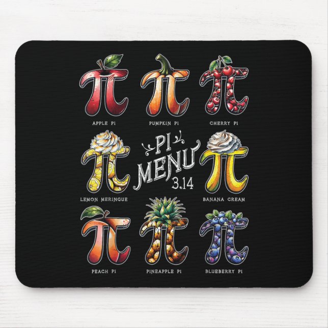 Pi Menu Pi Day 3.14 Funny Fruit Pie Menu Teachers  Mouse Pad (Front)