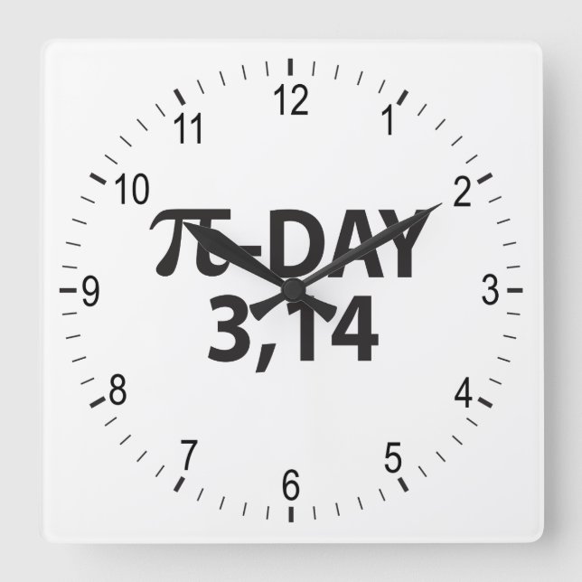 Pi number as pi day square wall clock (Front)