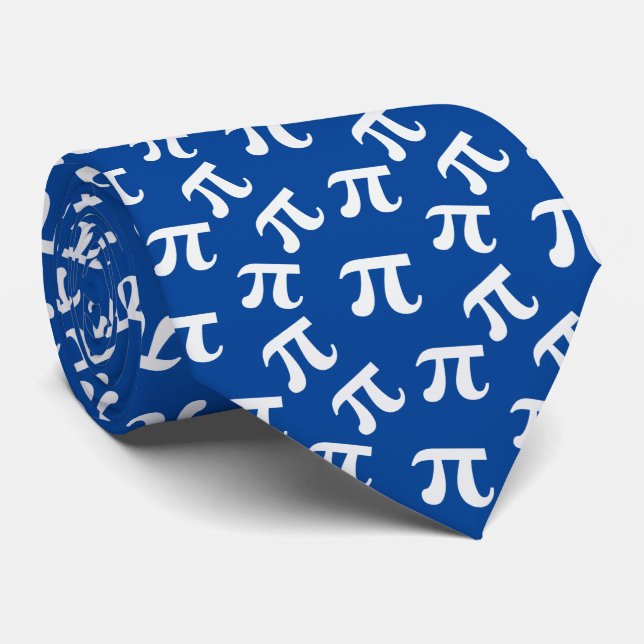 Pi Symbol Pattern Blue White Modern Tie (Rolled)