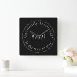Pi, The Irrational Mathematical Constant Fun Square Wall Clock<br><div class="desc">This black and white art piece, designed digitally, is released in commemoration of Pi Day, which is observed each year on March 14. The date 3.14 corresponds to the rounded value of π (pi), a well-recognised mathematical constant. The design features the value of the Pi constant to the first 100...</div>