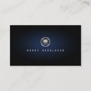 Pianist Elegant Gold Piano Keys Icon Blue Glow Business Card