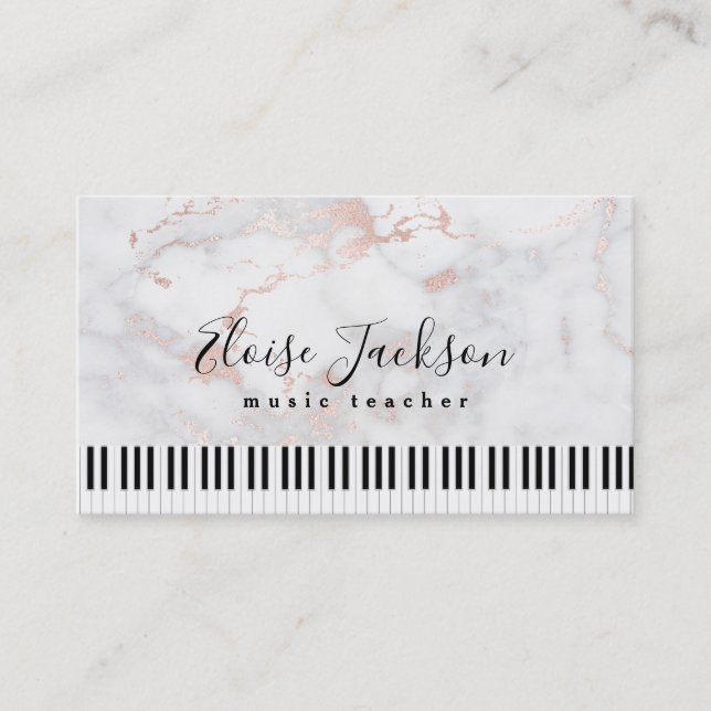 pianist elegant pink marble business card (Front)