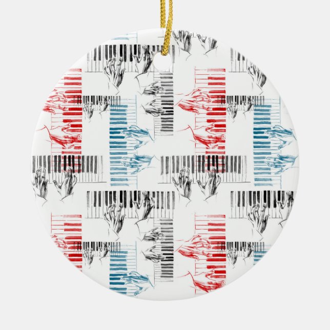 Pianist hands pattern ceramic tree decoration (Front)