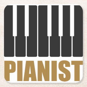 Pianist Modern Typography Square Paper Coaster