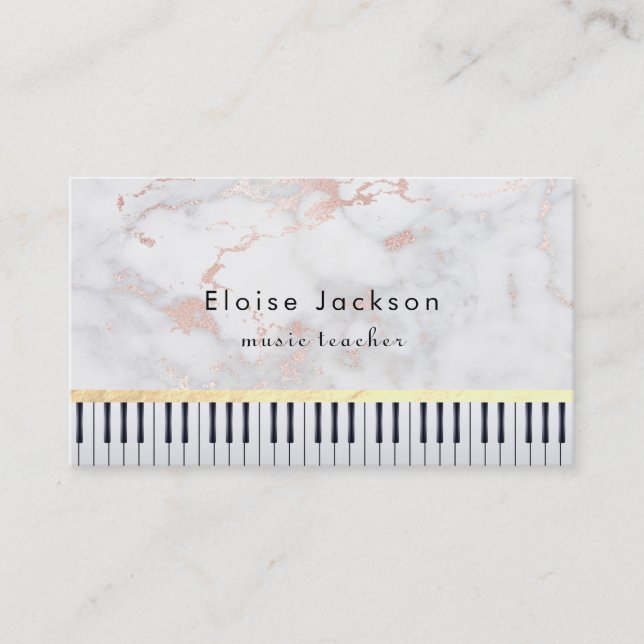 pianist pink marble music teacher business card (Front)