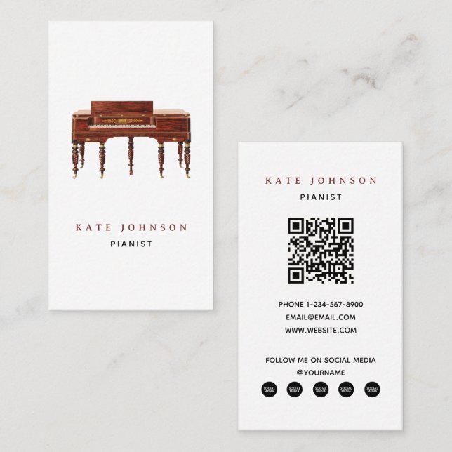 Pianist Vintage Piano Musician Music Teacher Business Card (Front/Back)