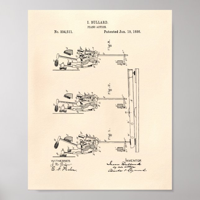 Piano Action 1886 Patent Art Old Peper Poster (Front)