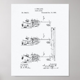 Piano Action 1886 Patent Art White Paper Poster