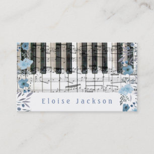piano and blue flowers decor business card