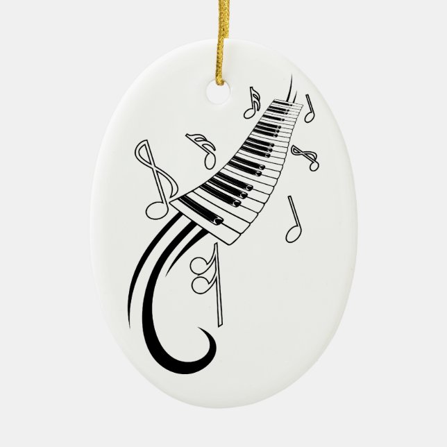 Piano and Music Notes Ceramic Tree Decoration (Front)