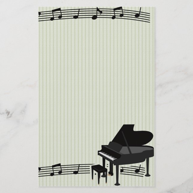 Piano and Music Notes Stationery (Front)