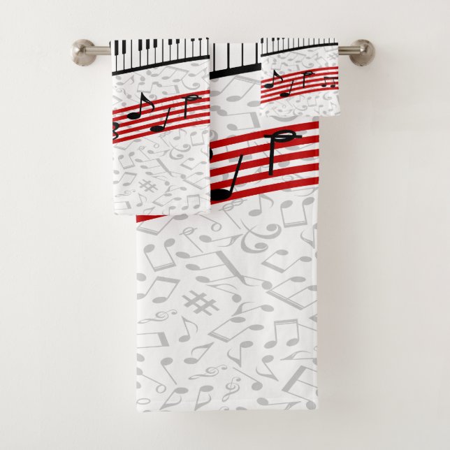 Piano and music score Red bath towel set (Insitu)