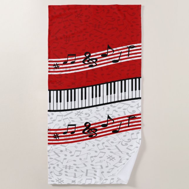 Piano and music score red beach towel (Front)