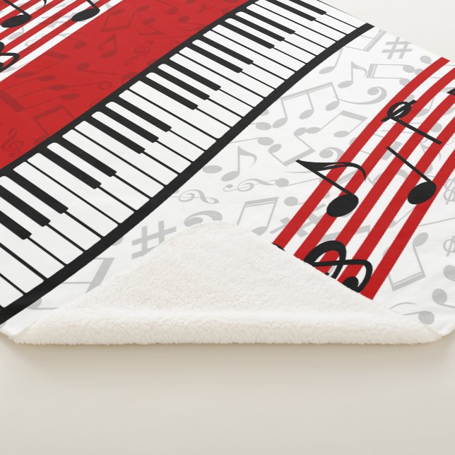 Piano and music score red sherpa blanket (3/4)