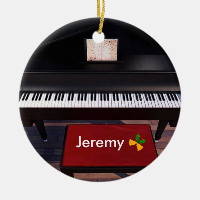 Piano and Red Piano Stool, Christmas template Ceramic Tree Decoration (Front)