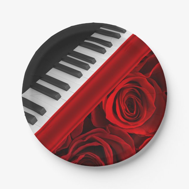 Piano and Roses Paper Plate (Front)