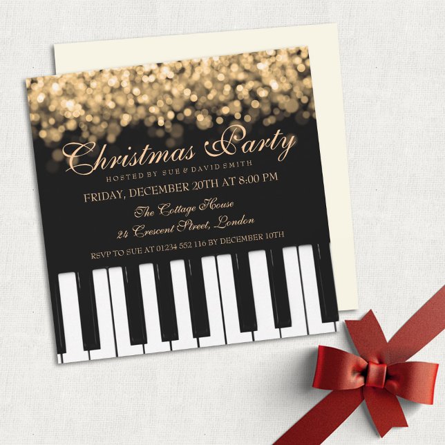 Piano Bar Christmas Party Gold Lights Invitation (Creator Uploaded)