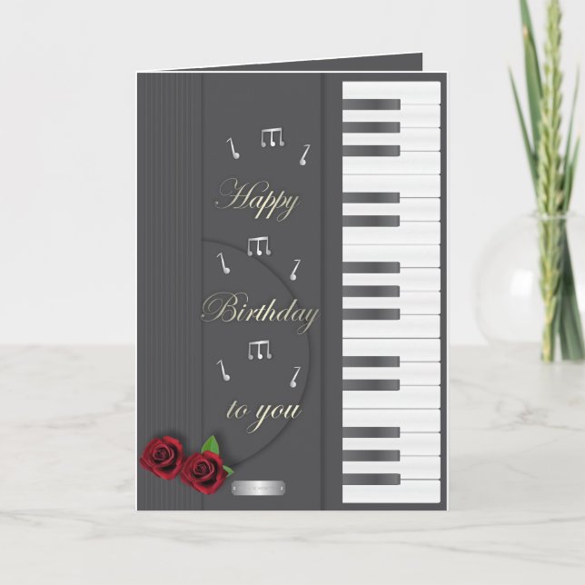 Piano birthday card black (Front)