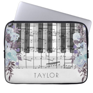 Piano blue flowers custom name laptop sleeve