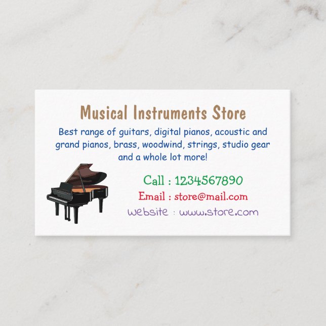 Piano cartoon illustration business card (Front)
