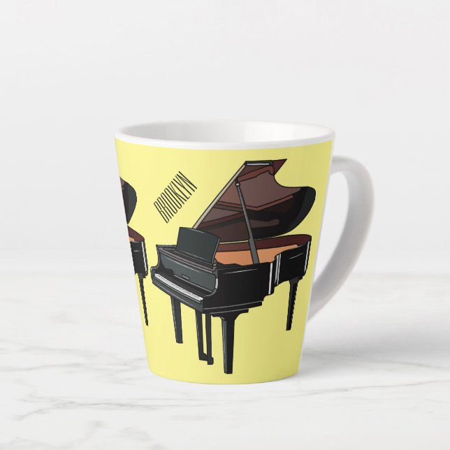 Piano cartoon illustration latte mug (Right Angle)
