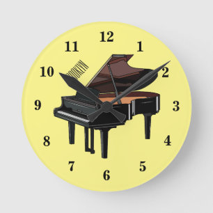 Piano cartoon illustration round clock