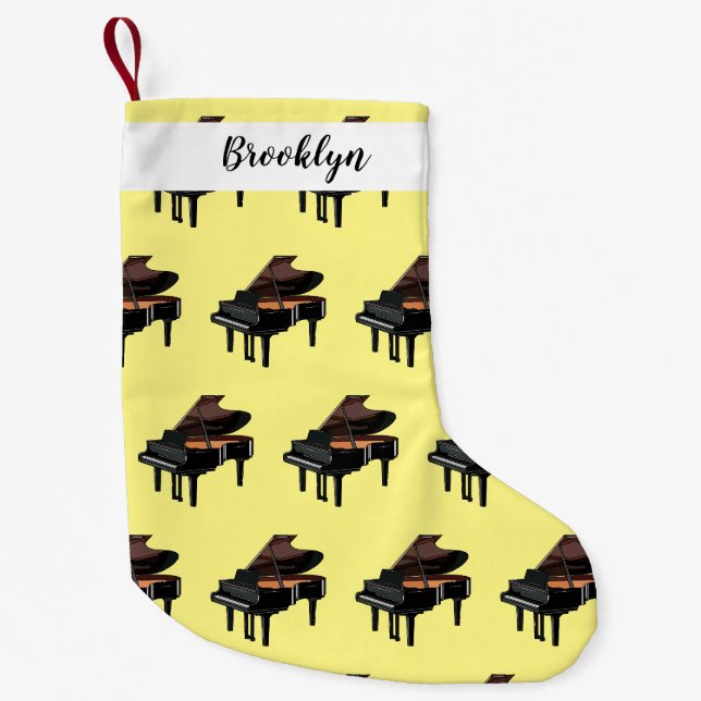 Piano cartoon illustration small christmas stocking (Front)