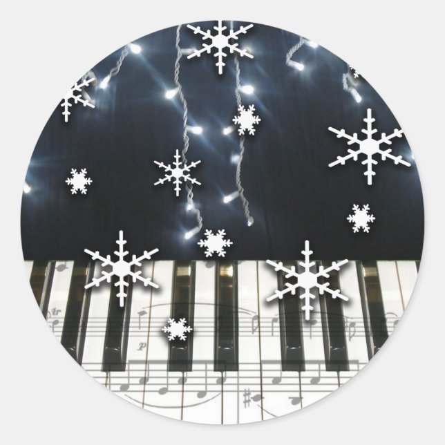 Piano Christmas Snowflake Keyboard Classic Round Sticker (Front)