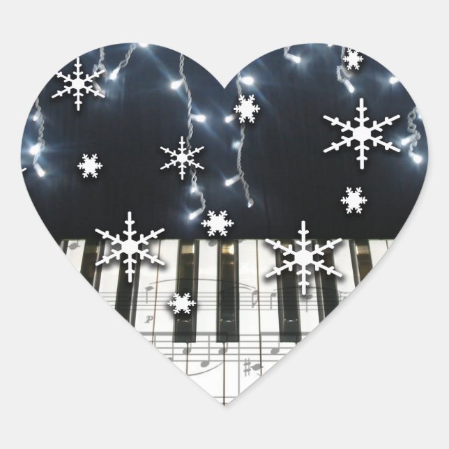 Piano Christmas Snowflake Keyboard Heart Sticker (Front)