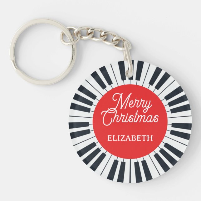 Piano Circle Key Merry Christmas Pianist Musician Key Ring (Front)