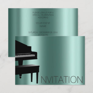 Piano Concert Formal Minimalism Vip Black Teal Invitation