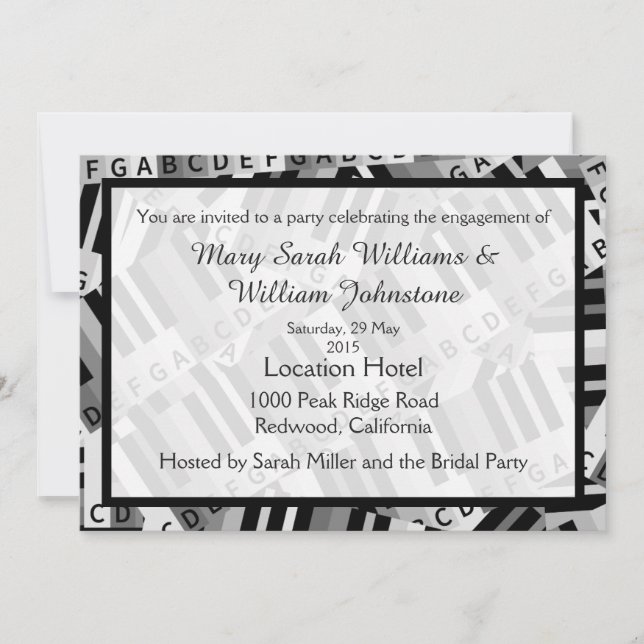 Piano Engagement Party Black and White invitation (Front)