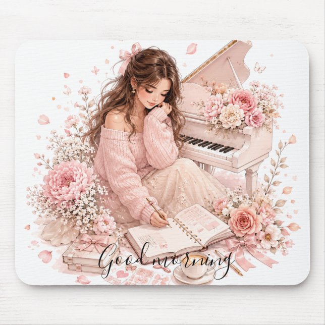 Piano Floral Mouse Pad for Music (Front)