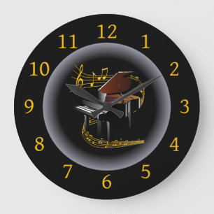 Piano ~ G clef ~ Musical Swirl ~ Spotlight ~* ~ Large Clock