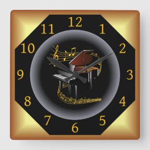 Piano ~ G clef ~ Musical Swirl ~ Spotlight ~* ~ Square Wall Clock