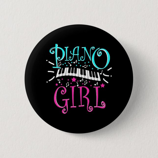 Piano Girl Pianist Music Notes 6 Cm Round Badge (Front)