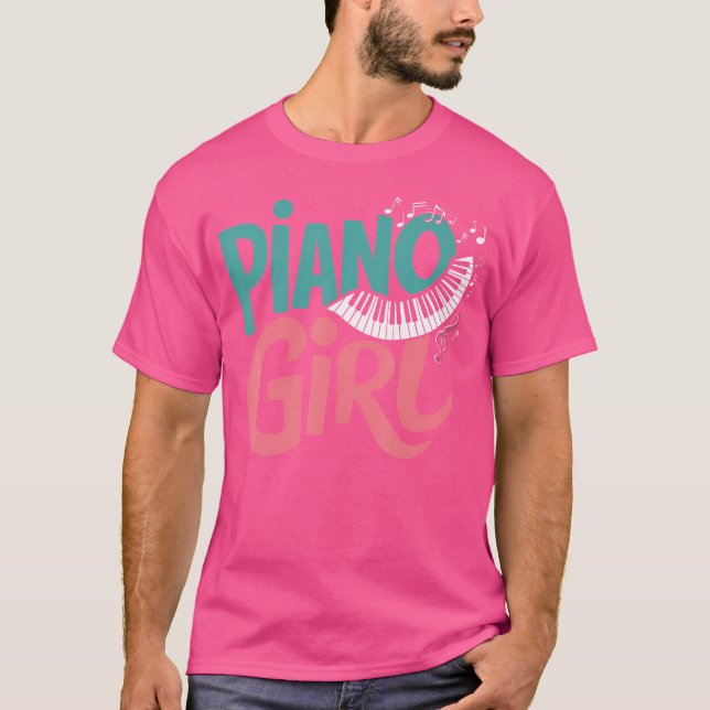 Piano Girl Pianist Music 	 Small Black T-Shirt (Front)