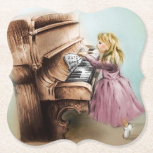 Piano Girl Shaped Coaster, Elegant Vintage Art